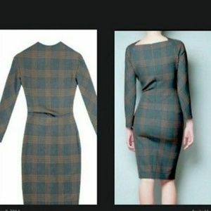Zara plaid fitted editor midi dress
